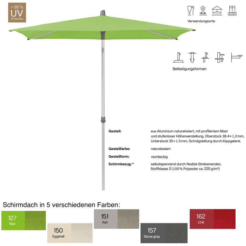 GLATZ Sonnenschirm ALU-SMART easy rechteckig 250 x 200 cm in 5 Farben Stoffklasse 2