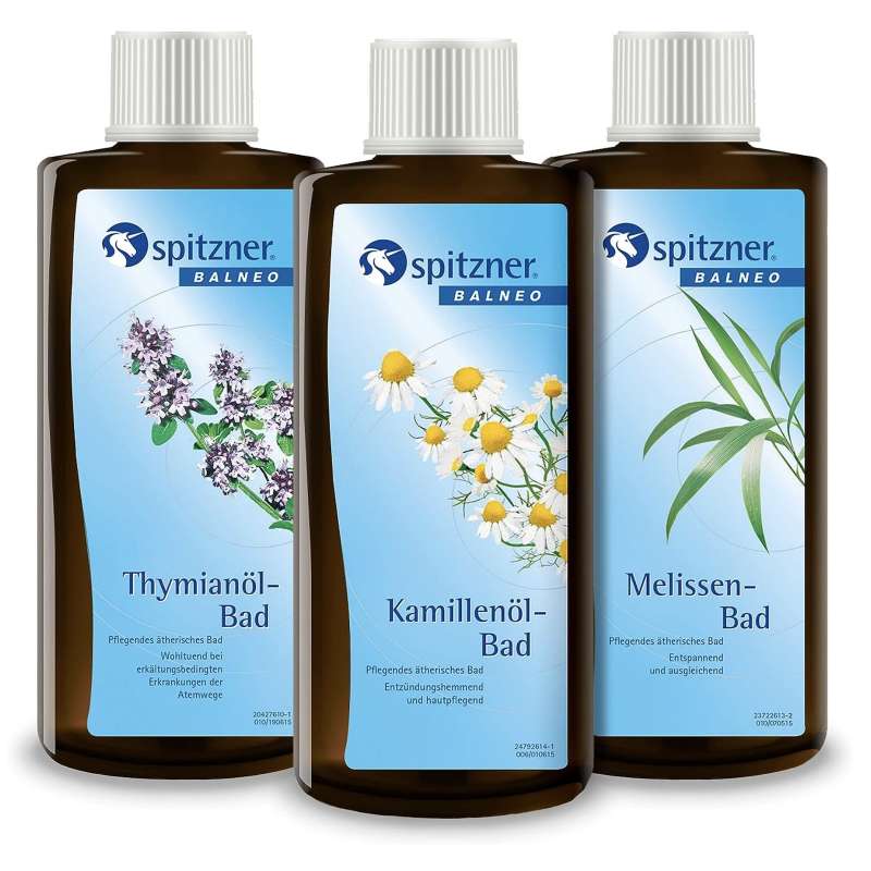 Spitzner Badezusatz Set Gesundheit 3x 190ml Thymianöl-Bad, Kamillenöl-Bad und Mellissen-Bad