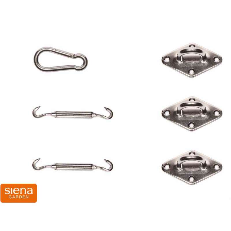 Siena Garden Montageset für das dreieckige Solino Sonnensegel (2x Spannanker, 1x Karabiner und 3x Ha