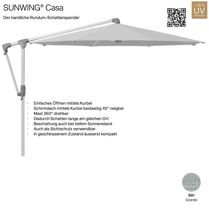 GLATZ Sonnenschirm SUNWING® CASA rund ø 300 cm Gestell natureloxiert Farbe 501 Granite