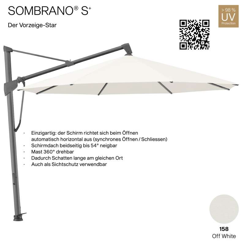 GLATZ Ampelschirm SOMBRANO® S+ rund ø 350 cm Freiarmschirm Farbe 158 Off White