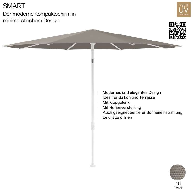 GLATZ Sonnenschirm SMART rund ø 300 cm Gestell matt weiss Stoff Farbe 461 Taupe Mittelmastschirm