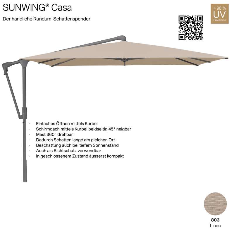 GLATZ Sonnenschirm SUNWING® CASA rechteckig 300 x 240 cm Gestell anthrazit Farbe 803 Linen Ampelschi