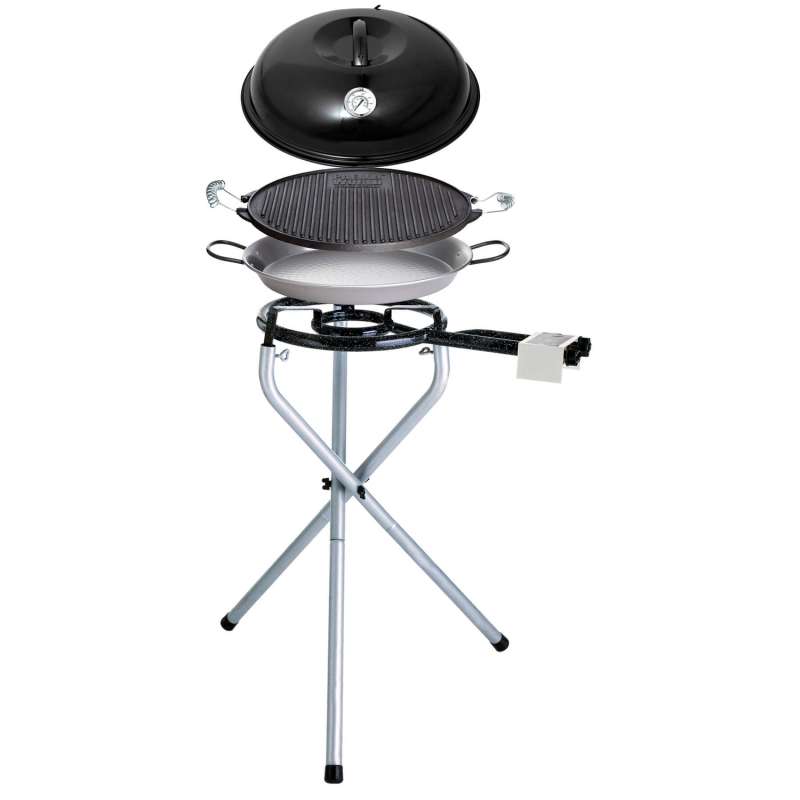 Paella World Portable Set klein mit Brenner, Paella-Pfanne, Grillplatte und Deckel Ø 30/38 cm