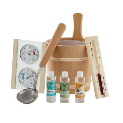 Infraworld Saunaset Unico 8 teilig Aufgusseimer Kelle Sanduhr Saunaöl S2305 Infraworld Saunaset Unico 8 teilig Aufgusseimer Kelle Sanduhr Saunaöl S2305