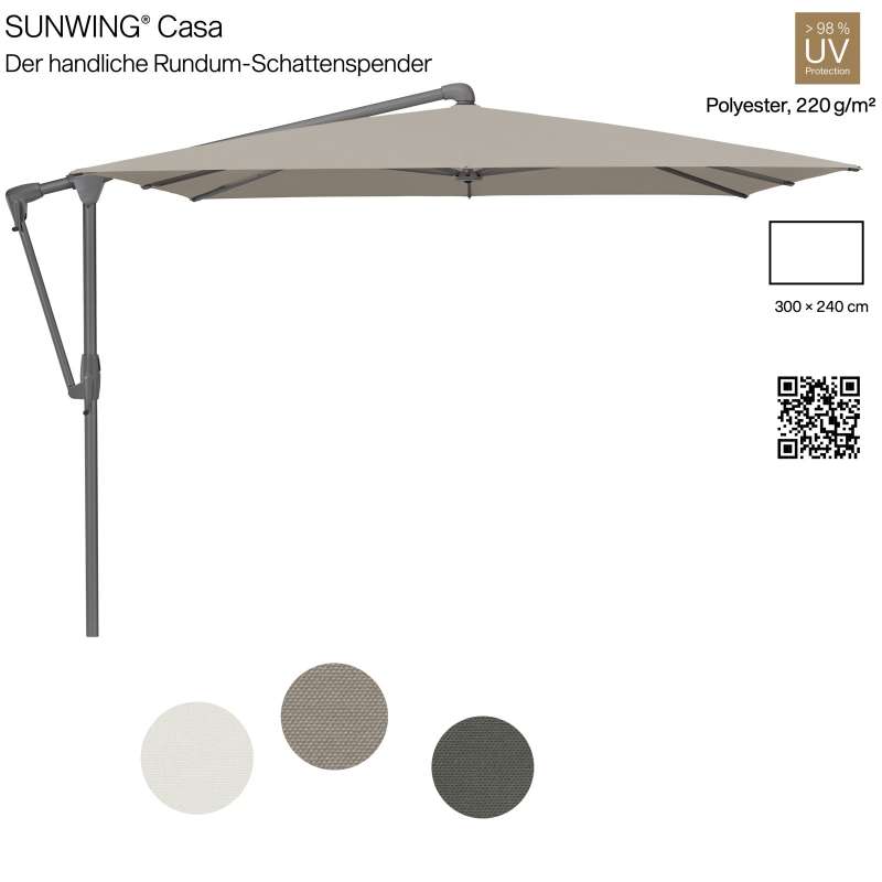 GLATZ Sonnenschirm SUNWING® CASA rechteckig 300 x 240 cm in 3 möglichen Farben Ampelschirm Stoffklas