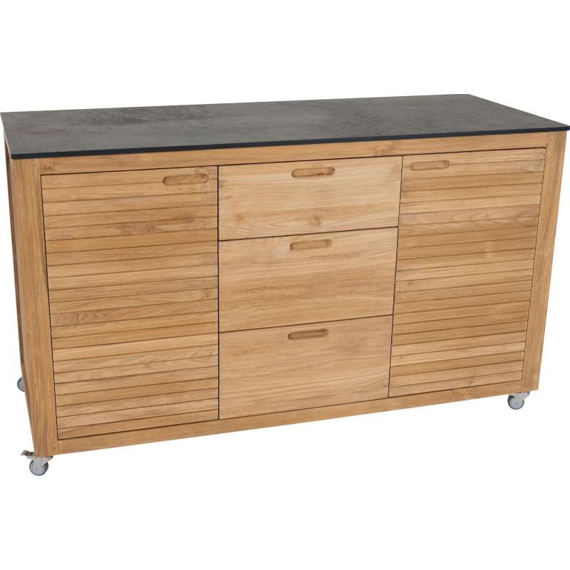 Stern Elma Sideboard 3 Schubladen 2 Türen Gartenschrank mit Arbeitsplatte Teakholz