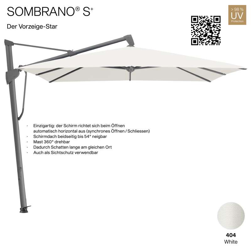 GLATZ Ampelschirm SOMBRANO® S+ rechteckig 400 x 300 cm Freiarmschirm Farbe 404 White