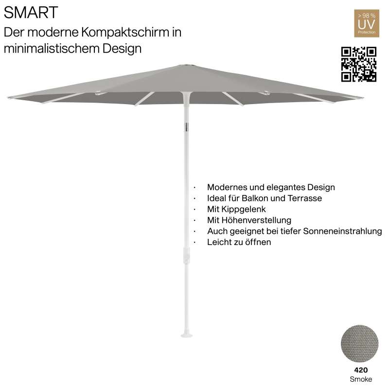 GLATZ Sonnenschirm SMART rund ø 220 cm Gestell matt weiss Stoff Farbe 420 Smoke Mittelmastschirm