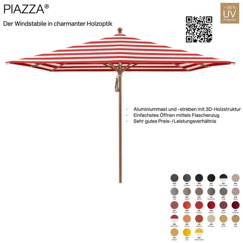 GLATZ Sonnenschirm PIAZZA quadratisch 250 x 250 cm Mittelmastschirm 100 % Polyacryl 27 Farbvarianten