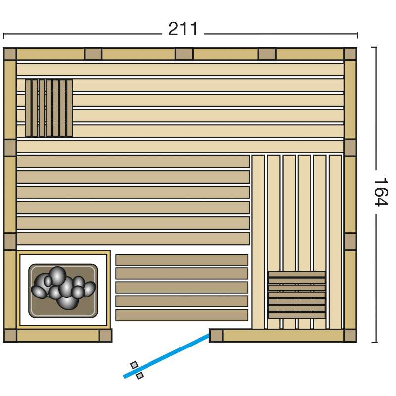 Infraworld Urban 164 gerade Saunakabine Massivholzsauna Fichte 211x164x200 cm