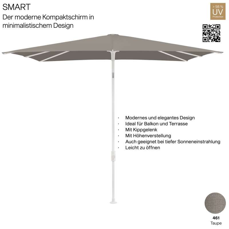 GLATZ Sonnenschirm SMART rechteckig 210 x 150 cm Gestell matt weiss Stoff Farbe 461 Taupe Mittelmast