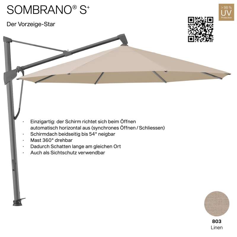 GLATZ Ampelschirm SOMBRANO® S+ rund ø 400 cm Freiarmschirm Farbe 803 Linen