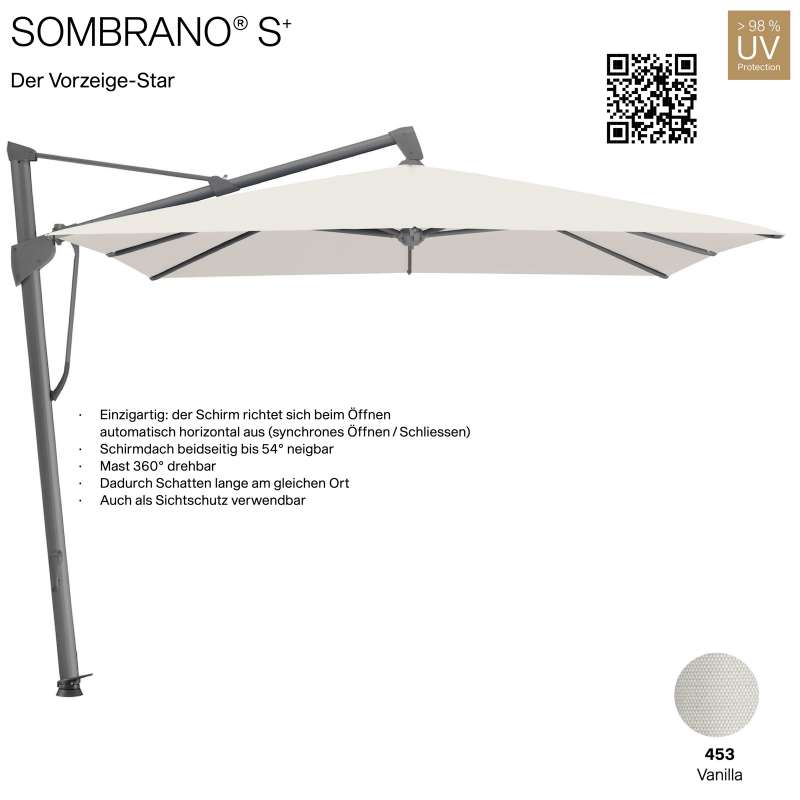 GLATZ Ampelschirm SOMBRANO® S+ rechteckig 400 x 300 cm Freiarmschirm Farbe 453 Vanilla