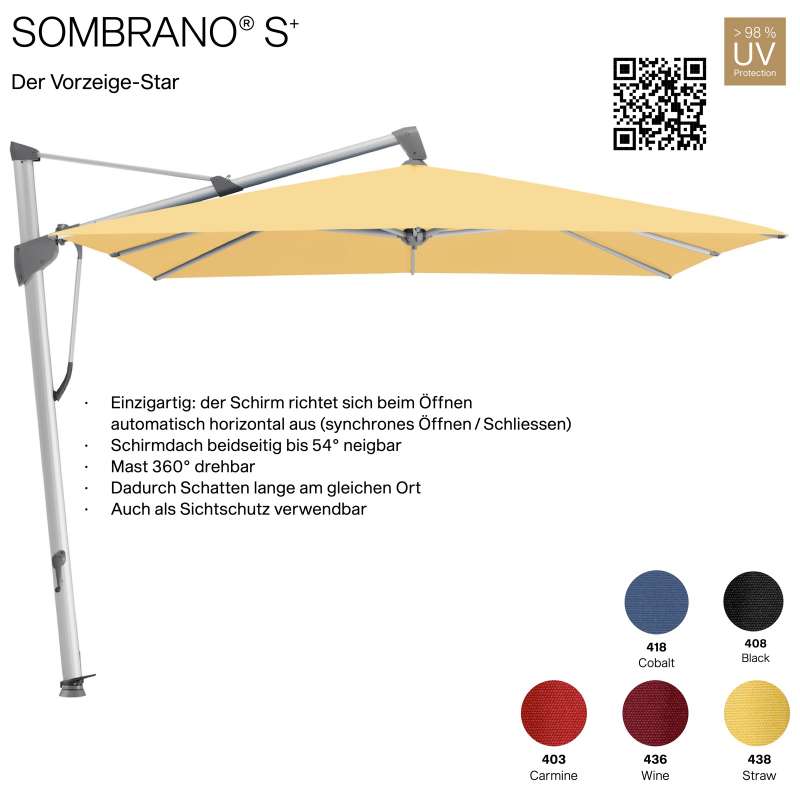 GLATZ Ampelschirm SOMBRANO® S+ rechteckig 400 x 300 cm Freiarmschirm in 5 Farben