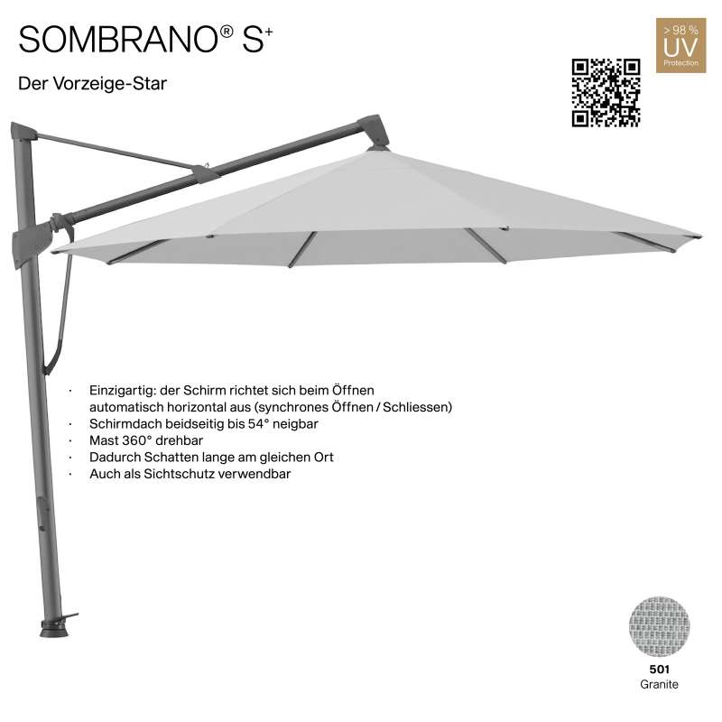 GLATZ Ampelschirm SOMBRANO® S+ rund ø 400 cm Freiarmschirm Farbe 501 Granite