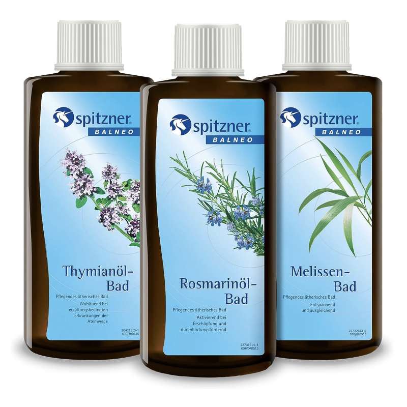 Spitzner Badezusatz Set Kräuter 3x 190ml Thymianöl-Bad, Rosmarinöl-Bad und Melissen-Bad