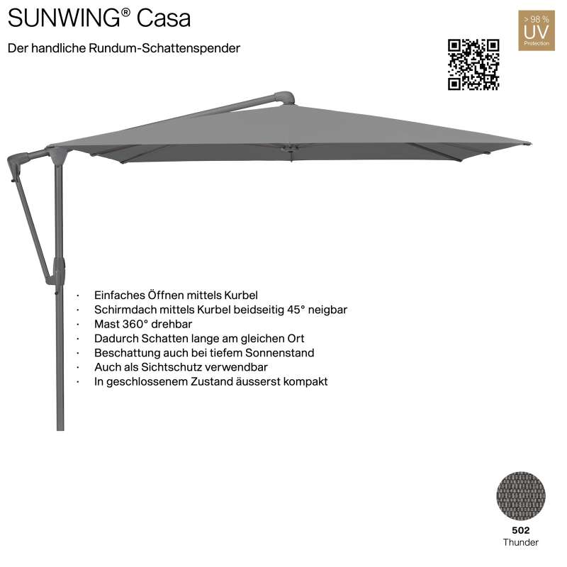 GLATZ Sonnenschirm SUNWING® CASA rechteckig 300 x 240 cm Gestell anthrazit Farbe 502 Thunder Ampelsc