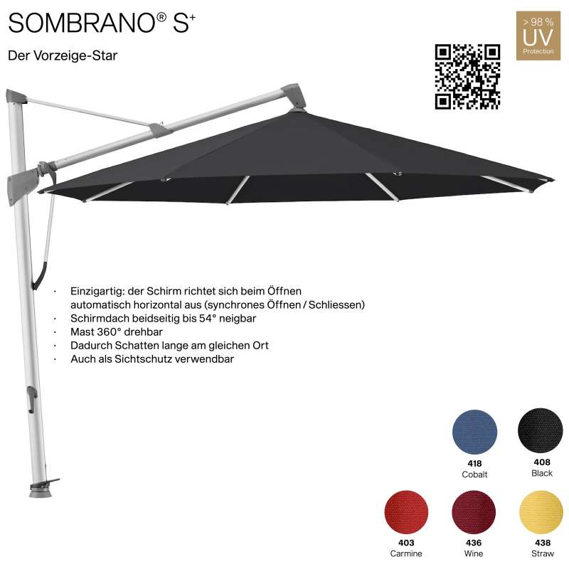 GLATZ Ampelschirm SOMBRANO® S+ rund ø 400 cm Freiarmschirm in 5 Farbvarianten Seitenmast