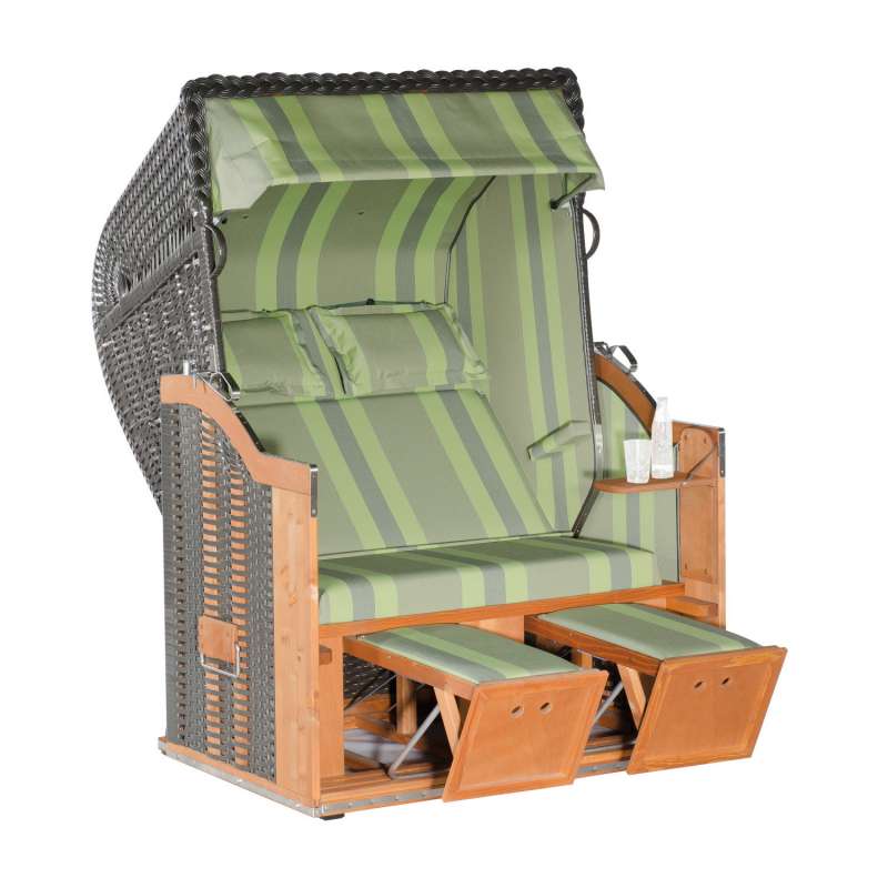 Sonnenpartner Strandkorb Classic 2-Sitzer Halbliegemodell anthrazit/grün mit Sonderausstattung