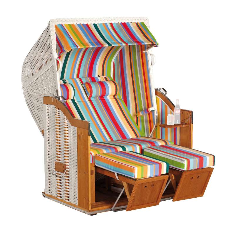 Sonnenpartner Strandkorb Classic 2-Sitzer Halbliegemodell weiß/bunt mit Sonderausstattung