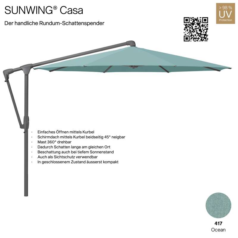 GLATZ Sonnenschirm SUNWING® CASA rund ø 300 cm Gestell anthrazit Farbe 417 Ocean Ampelschirm