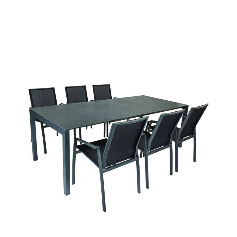 SIT Mobilia 7-tlg Sitzgruppe Etna/Argentina Alu anthrazit/Dekton/schwarz 160/220x95