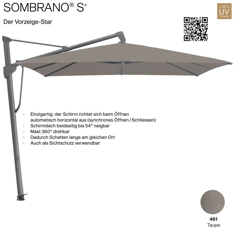 GLATZ Ampelschirm SOMBRANO® S+ rechteckig 400 x 300 cm Freiarmschirm Farbe 461 Taupe