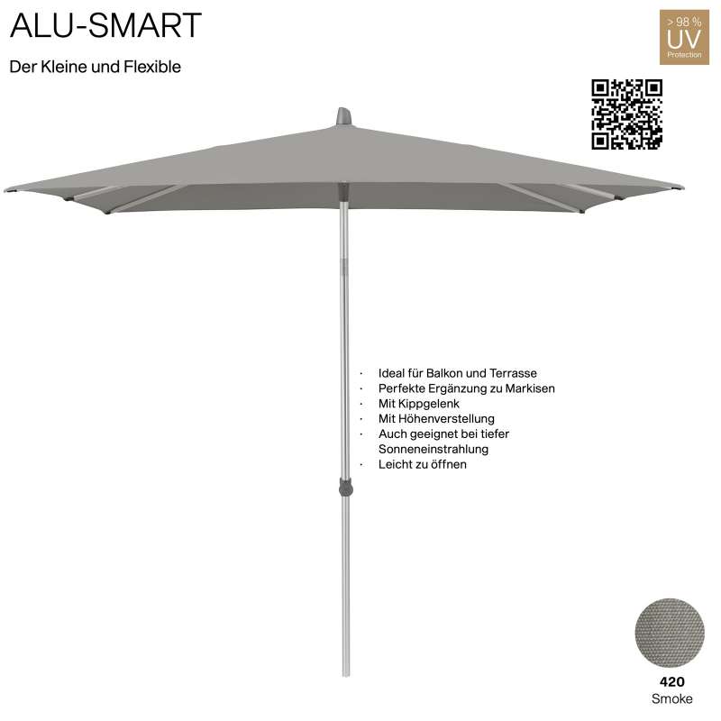 GLATZ Sonnenschirm ALU-SMART 250 x 200 cm Gestell natureloxiert Farbe 420 Smoke