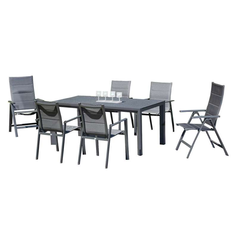 SunnySmart 7-teilige Sitzgruppe Concept & Rondo Aluminium Polstertextilgewebe anthrazit Gartentisch