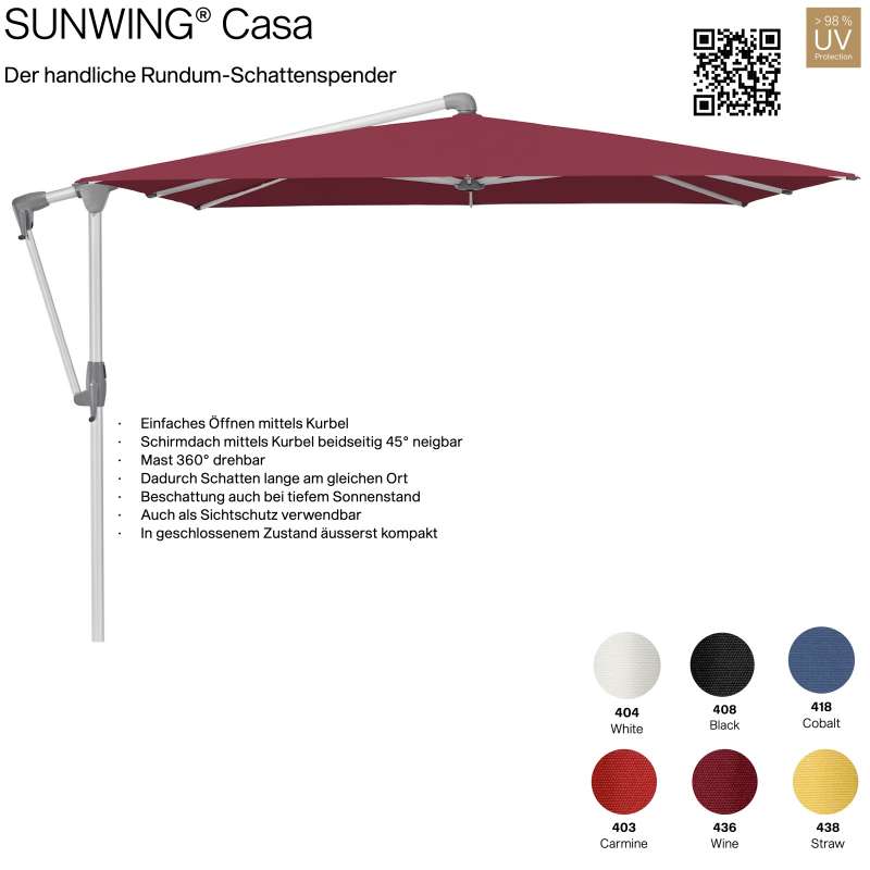 GLATZ Sonnenschirm SUNWING® CASA rechteckig 300x 240 cm Gestell natureloxiert 6 Farbvarianten Ampels