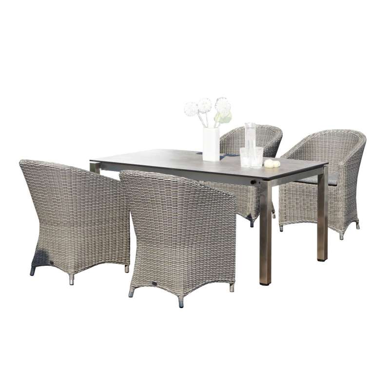 Sonnenpartner 5-teilige Sitzgruppe Solana & Base 160/210x90 cm Polyrattan stone-grey Edelstahl Garte