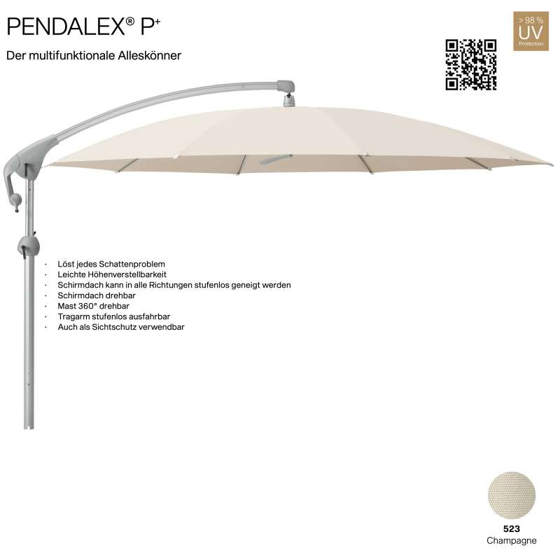 GLATZ Sonnenschirm PENDALEX® P+ rund ø 350 cm Bezug 523 Champagne Stoffklasse 5 Freiarmschirm