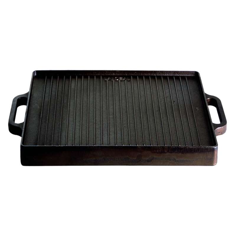 Gusseisenkuss® Grillplatte aus Gusseisen 32x32 cm Gussplatte Plancha geriffelt/glatt