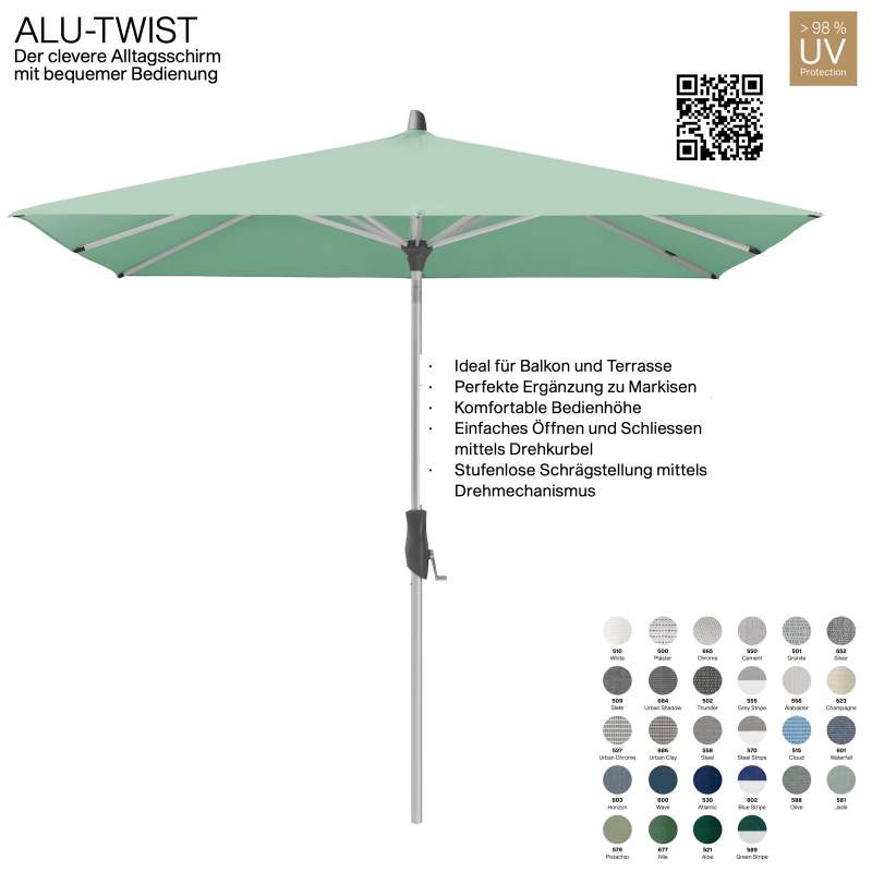 GLATZ Sonnenschirm ALU-TWIST rechteckig 250 x 200 cm Gestell natureloxiert Stoff 100 % Polyacryl ver