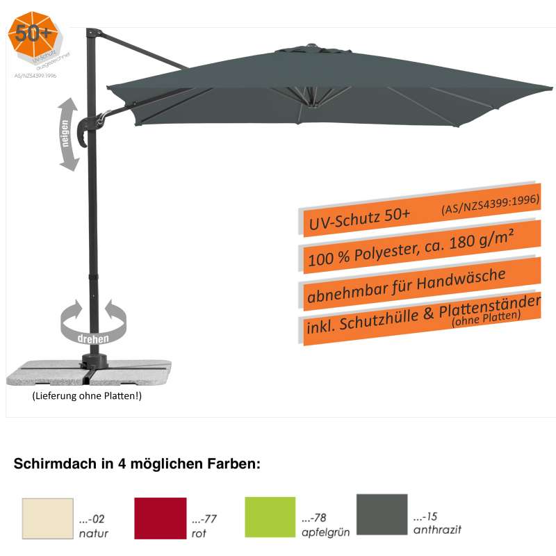 Schneider Schirme Rhodos Junior Ampelschirm 270 x 270 cm Freiarm 4 Farbvarianten