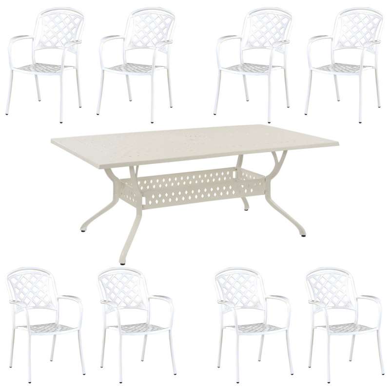 Inko 9-teilige Sitzgruppe Alu-Guss weiß Tisch 215x107x74 cm cm mit 8 Sesseln