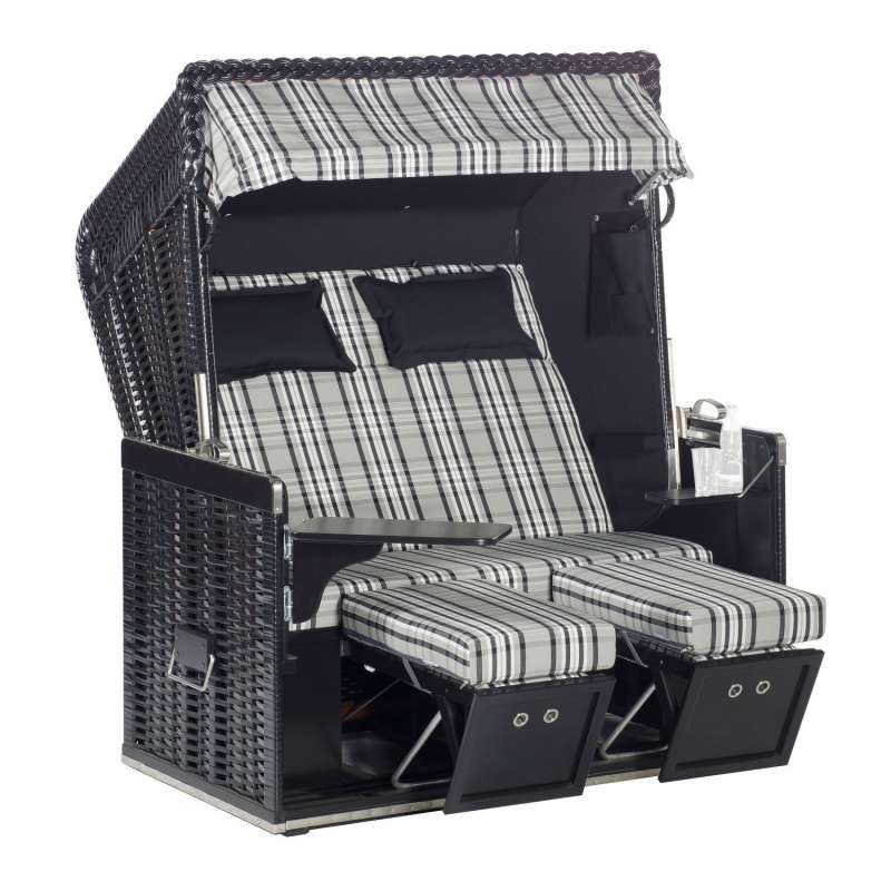 Sonnenpartner Strandkorb Konsul 2-Sitzer XL Halbliegemodell schwarz/weiß mit Sonderausstattung