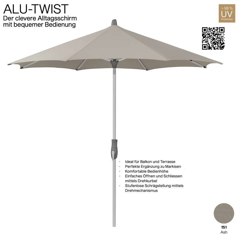 GLATZ Sonnenschirm ALU-TWIST rund ø 330 cm Stoffqualität 2 Farbe 151 Ash Mittelstock