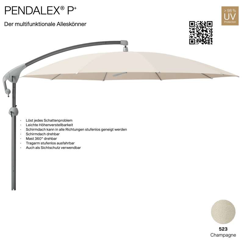 GLATZ Sonnenschirm PENDALEX® P+ rund ø 350 cm Bezug 523 Champagne Stoffklasse 5 Freiarmschirm