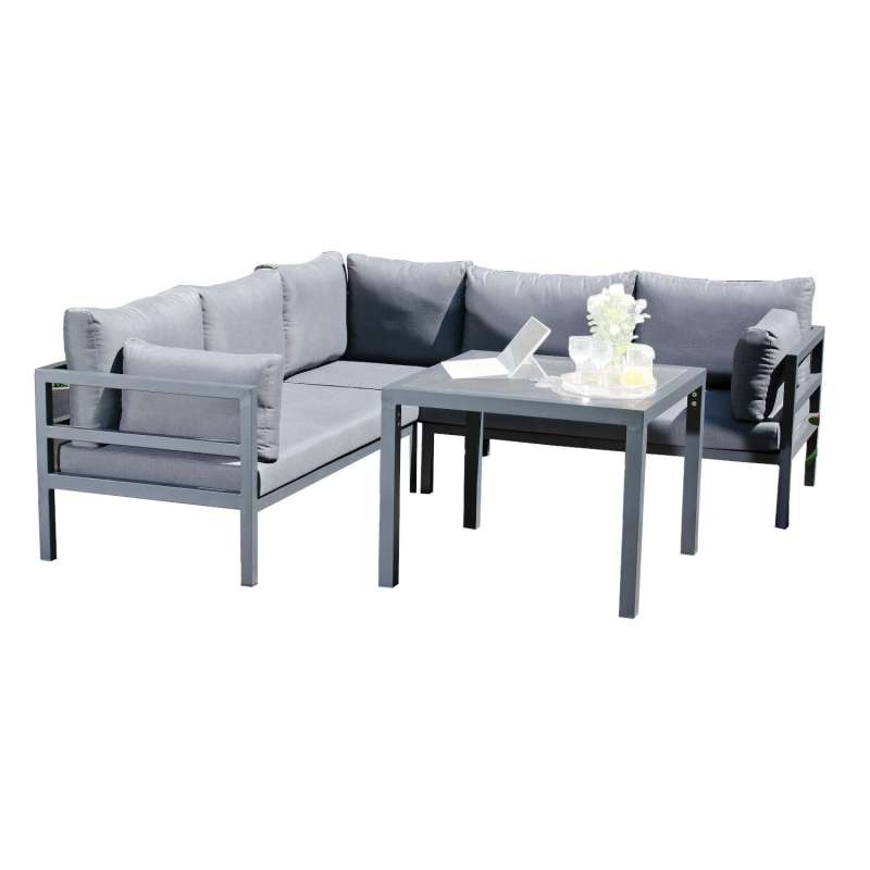 SunnySmart 2-teilige Loungegruppe Liberty Aluminium anthrazit Ecksofa mit Tisch