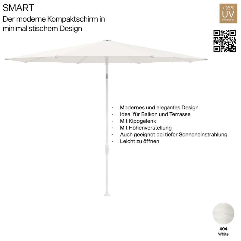 GLATZ Sonnenschirm SMART rund ø 200 cm Gestell matt weiss Stoff Farbe 404 White Mittelmastschirm