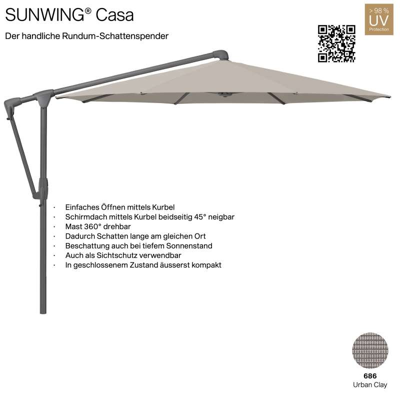 GLATZ Sonnenschirm SUNWING® CASA rund ø 330 cm Gestell anthrazit Farbe 686 Urban Clay