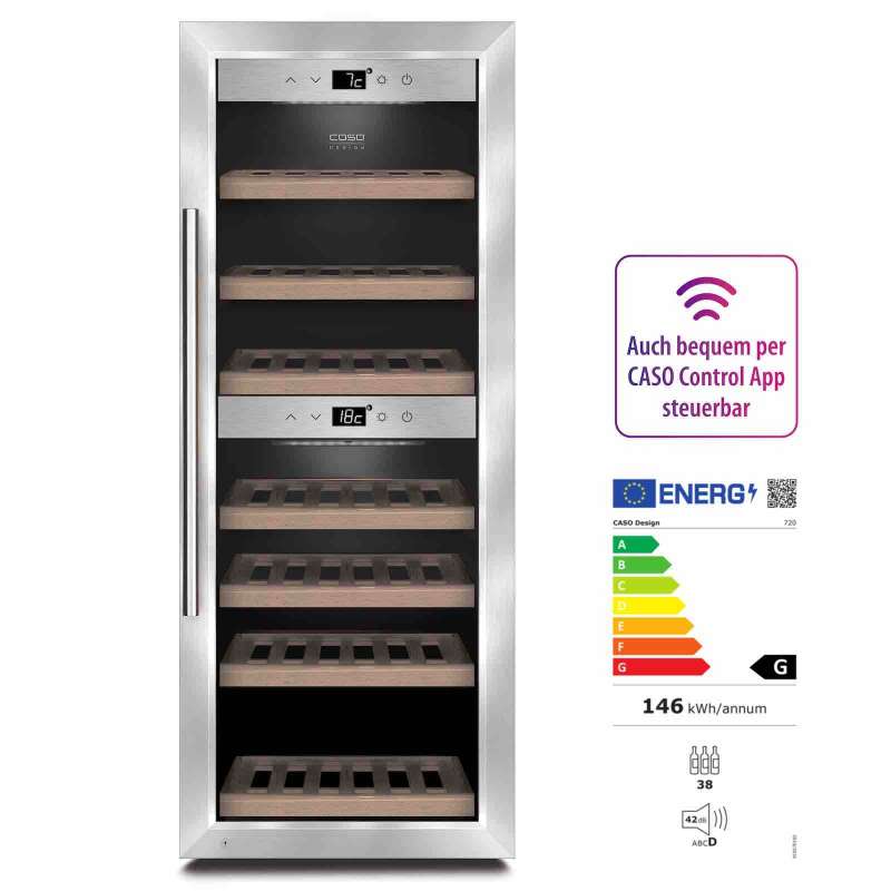 Caso Design Wine Comfort 380 Smart App-Gesteuerter Weinkühlschrank EEK: G / Spektrum: A bis G