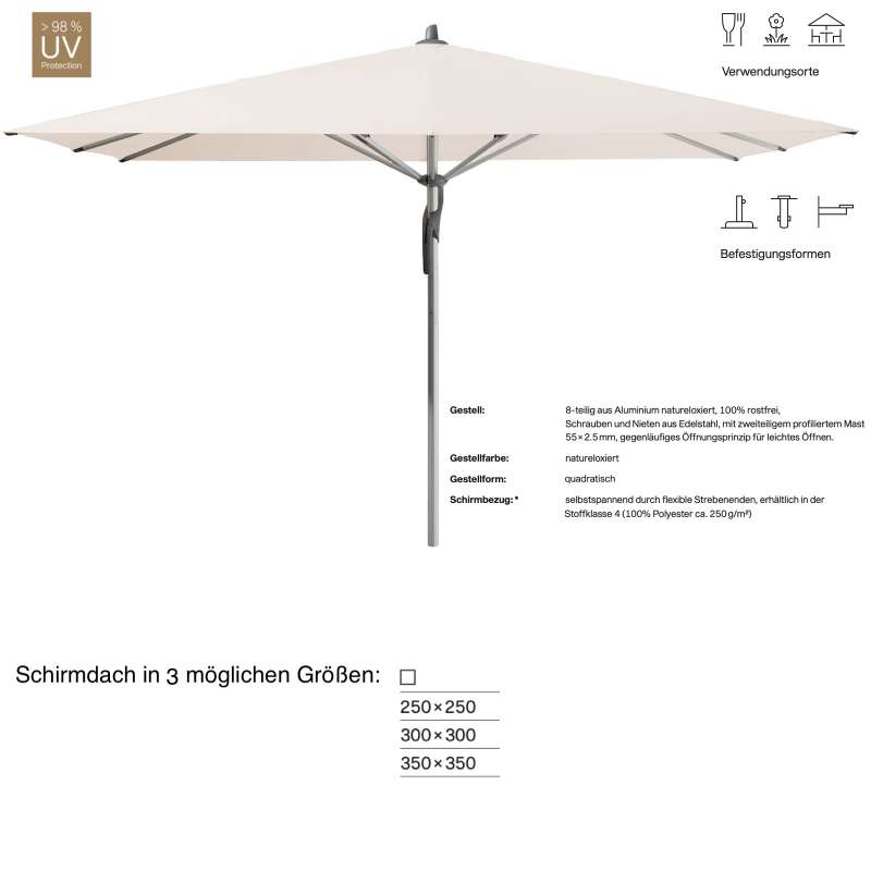 GLATZ Sonnenschirm FORTERO® quadratisch 250 x 250 / 300 x 300 / 350 x 350 cm Vanilla 453 Mittelstock