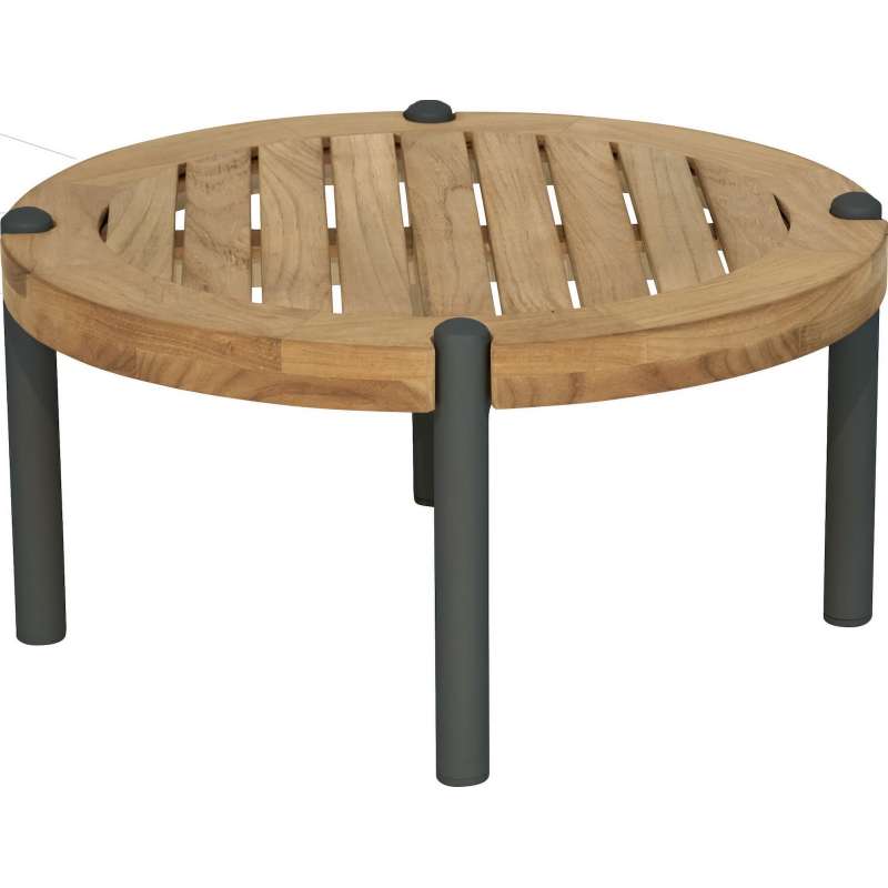 Stern Taro Beistelltisch Gartentisch ø55x28 cm Aluminium Anthrazit Teakholz-Platte