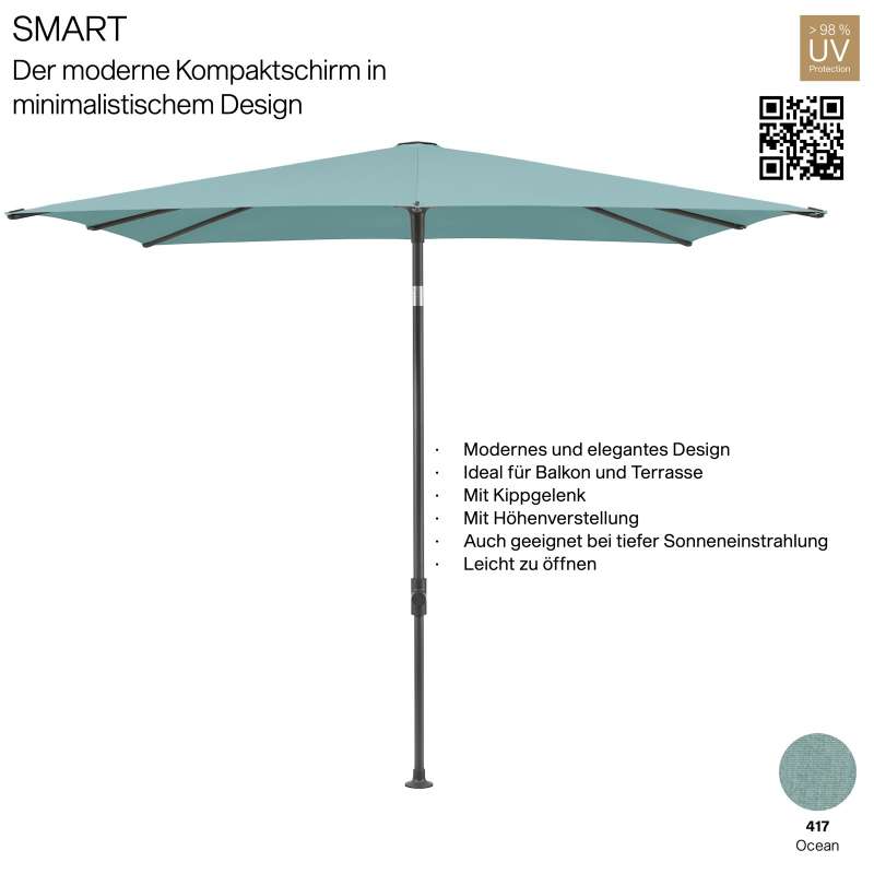 GLATZ Sonnenschirm SMART quadratisch 240 x 240 cm Gestell anthrazit Stoff Farbe 417 Ocean Mittelmast