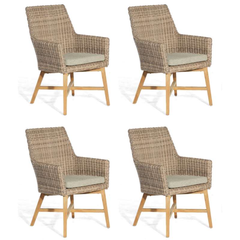 Sonnenpartner 4er-Set Garten-Sessel Helios Aluminium/Teakholz mit Polyrattan rustic-stream Gartenstu