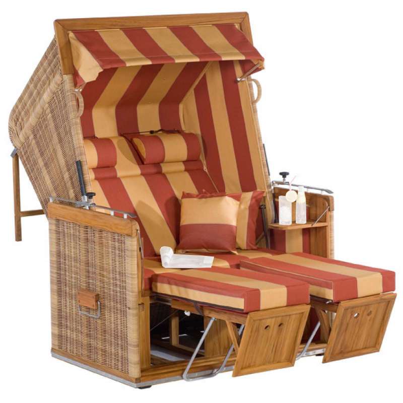 Sonnenpartner Strandkorb Präsident Teak 2-Sitzer Liegemodell rattan/terracotta mit Kissen