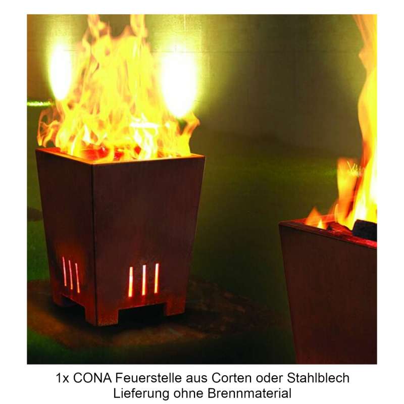 Mecondo Feuerstelle CONA konisch 45x45x55 cm Cortenstahl/Stahl Feuerkorb